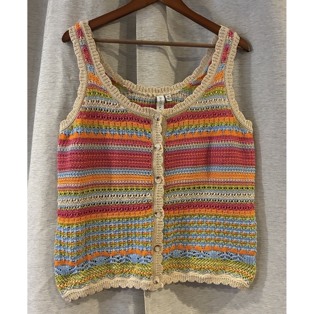 Grace+Karma Colorful Crochet Tank Top Button Up Womens Medium Festival Boho